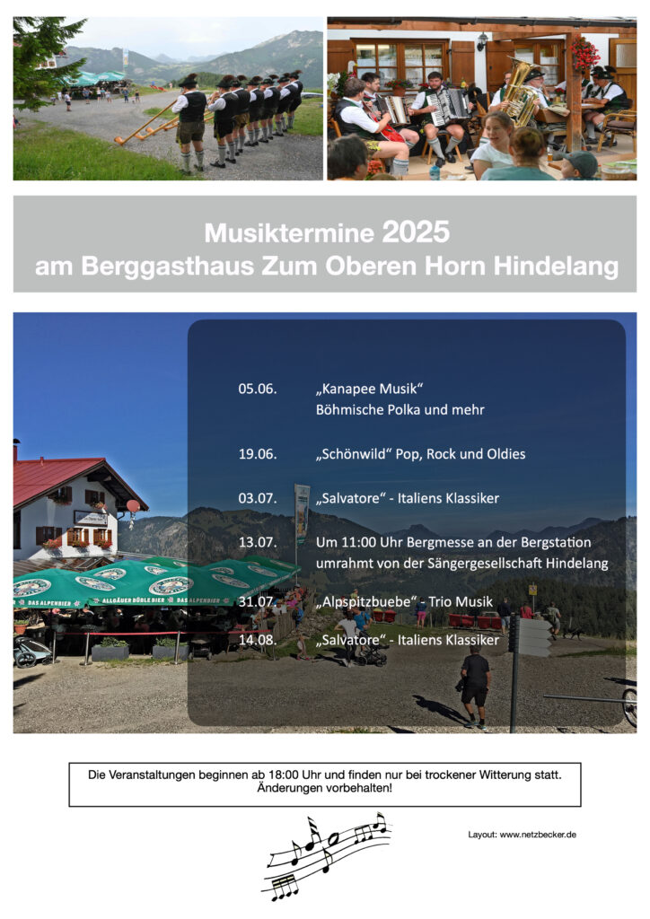 Veranstaltungen, Musiktermine 2025 am Berggasthaus zum oberen Horn