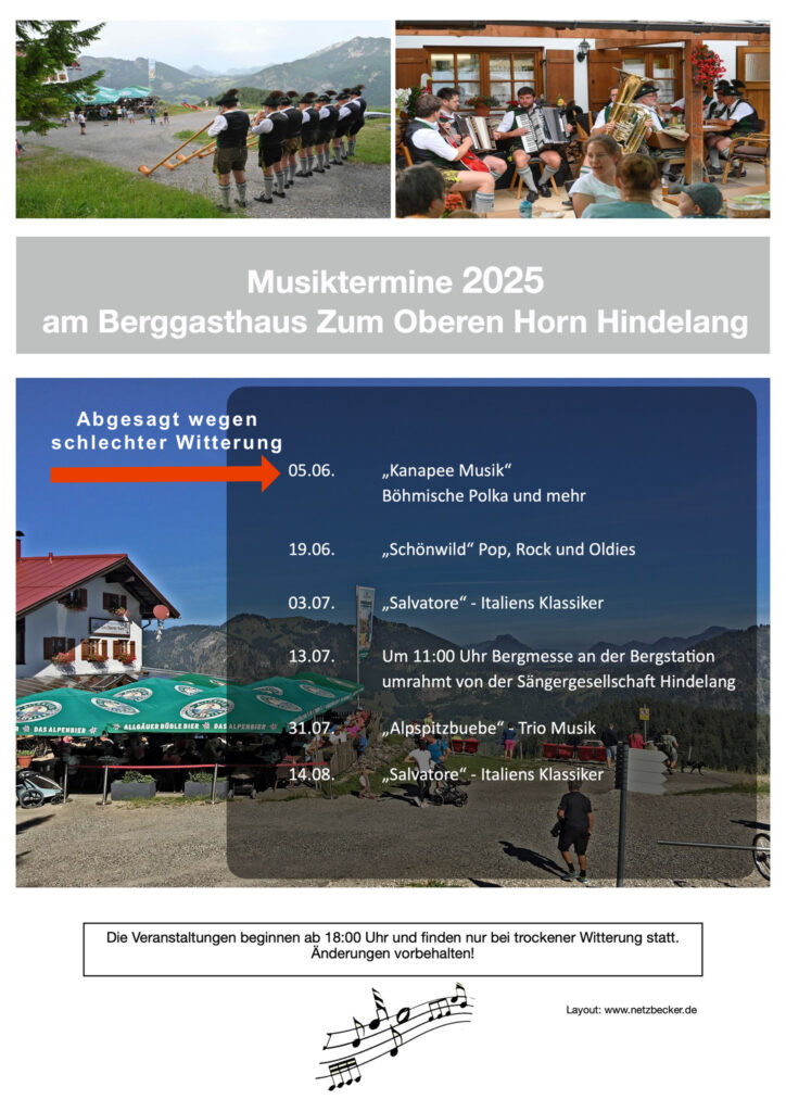 Veranstaltungen, Musiktermine 2025 am Berggasthaus zum oberen Horn
