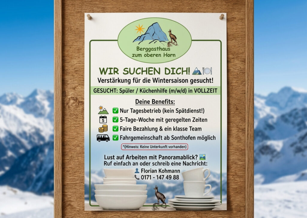 Spüler / Küchenhilfe ab der Wintersaison gesucht!